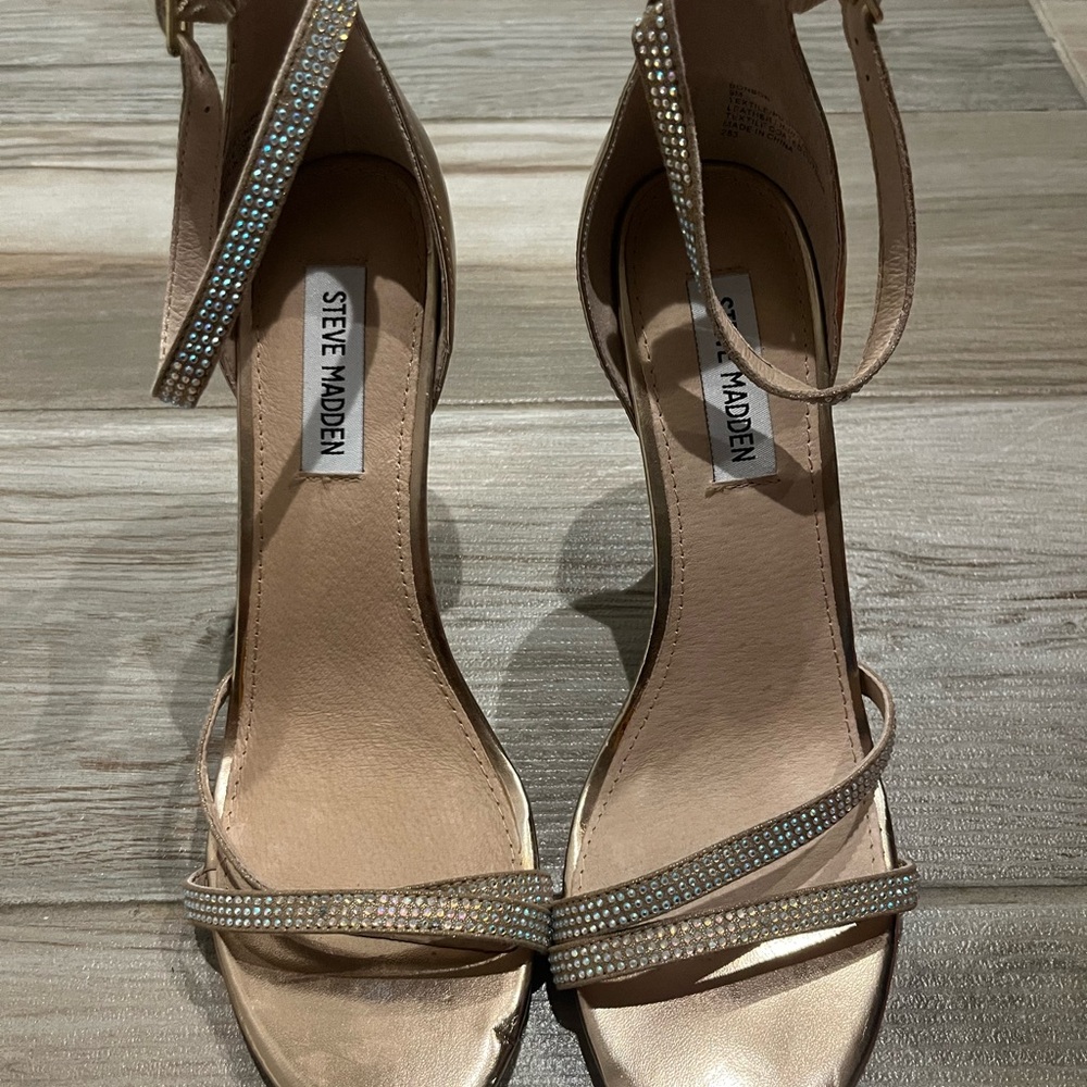 Steve Madden Nude Crystal-Strap Ankle-Heels